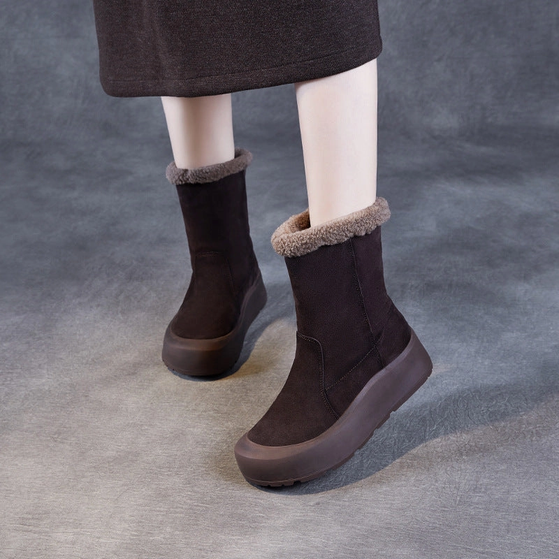 Water Repellent Snow Boots Women's Winter Suede Furred Thick Soled Snow Boots