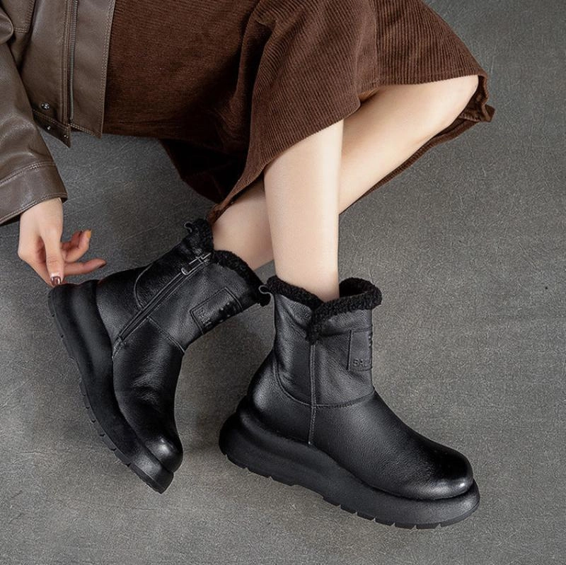 Prada Monolith Snow Boots Women Simple Solid Leather Winter Furred Snow Boots