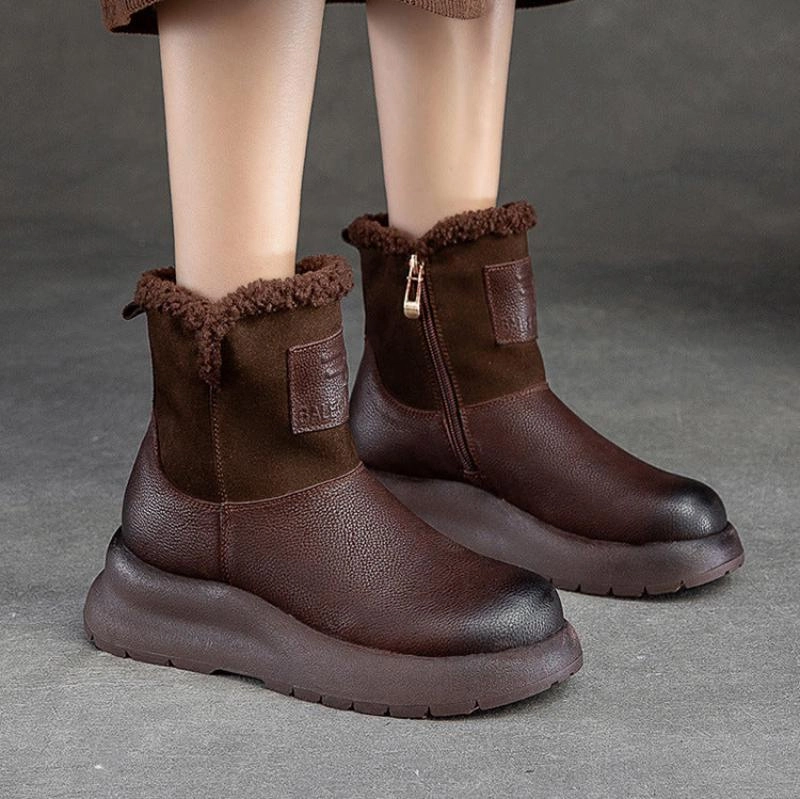 Snow Boots Denver Women Simple Solid Leather Winter Furred Snow Boots