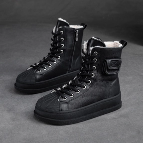 Pretty Little Thing Snow Boots Women Winter Solid Leather Furred Snow Boots