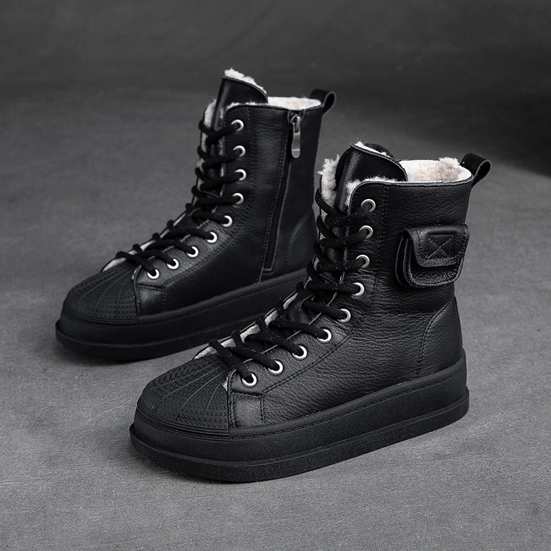 Women Winter Solid Leather Furred Snow Boots Hiking Boots Good For Snow