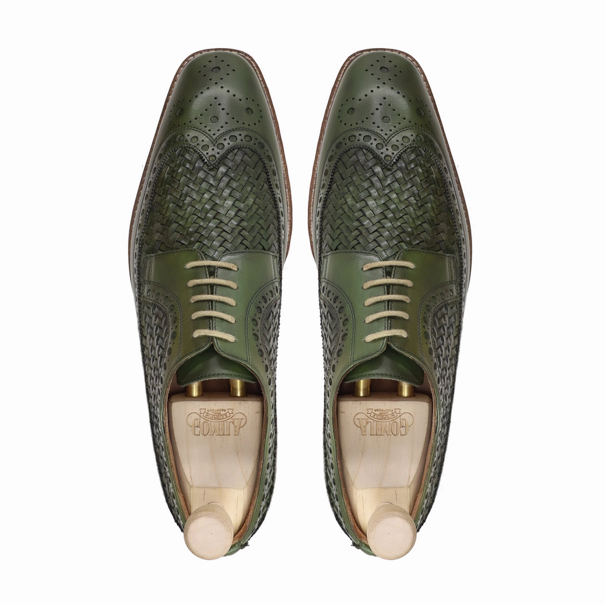 Christian Louboutin Oxfords Valencia - Men's Green Calf and Hand Woven Calf Leather Derby Shoe