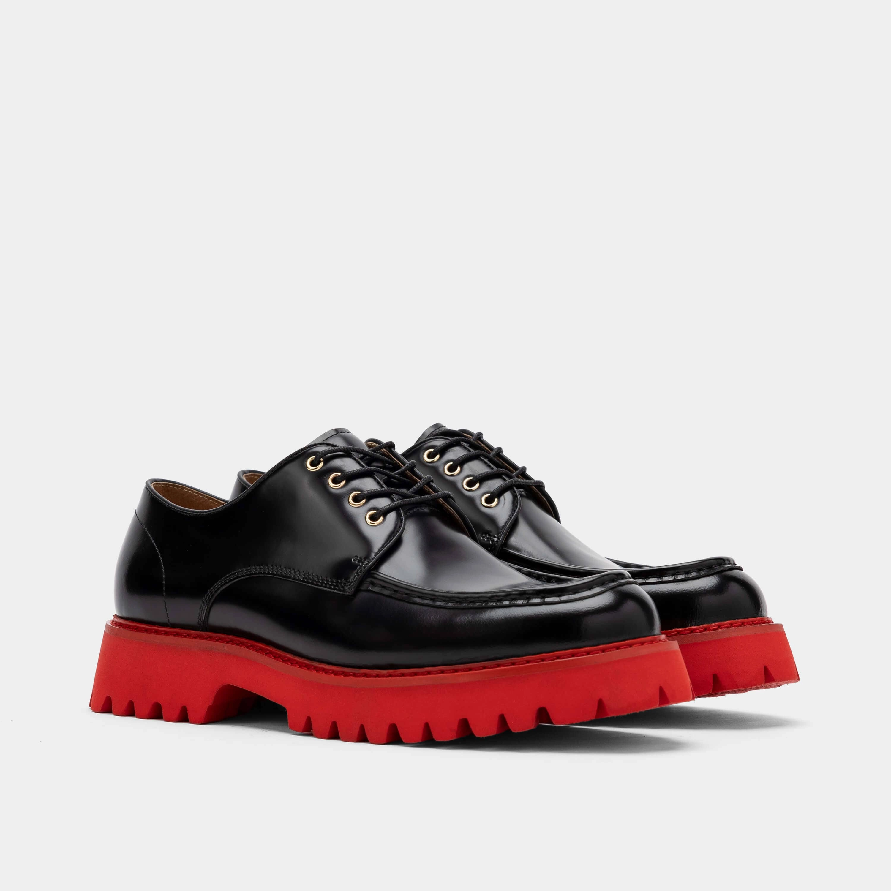 Derby Shoes Brand Luca Black/Red Lug Derbys