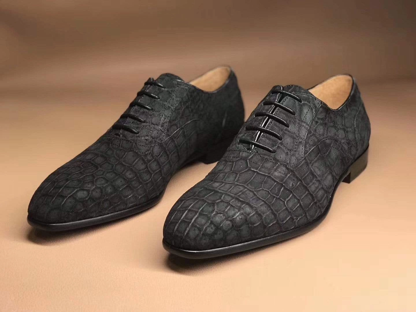 Crocodile Shoes Mens Sanded Crocodile Leather Derby Shoes, Grey Suede Shoes