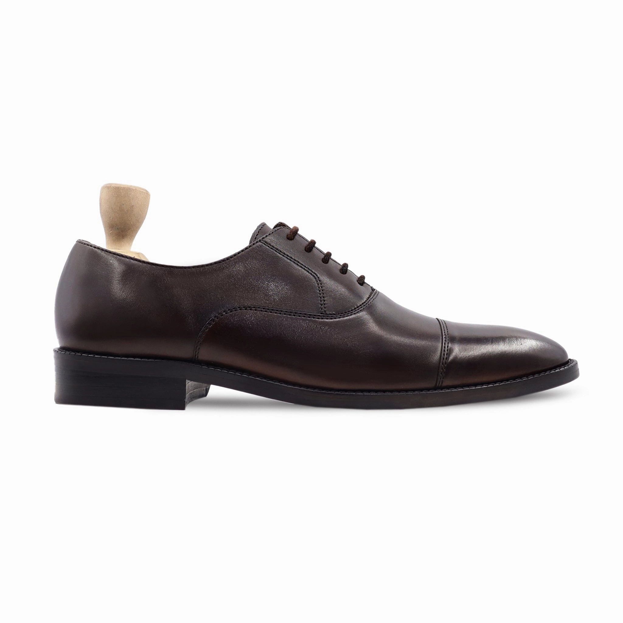 Zred - Men's Dark Brown Calf Leather Oxford Shoe Goto Plain Toe Oxford